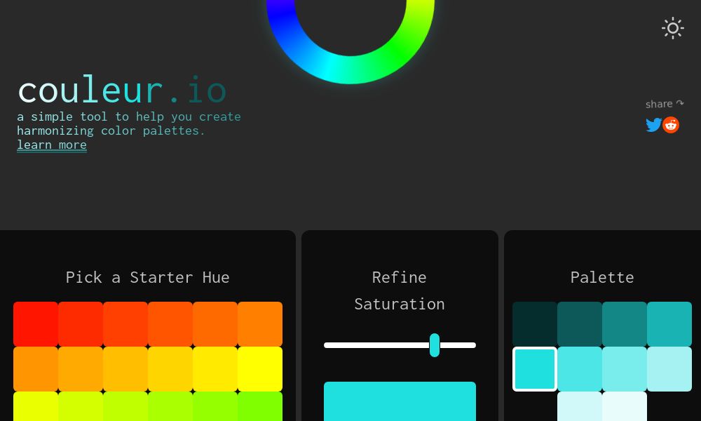 Screenshot of couleur.io