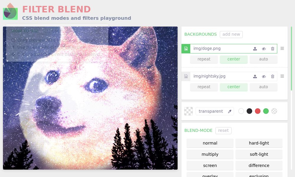Screenshot of Filter blend