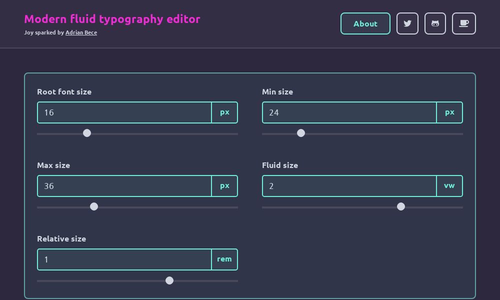 Screenshot of Modern fluid typography editor