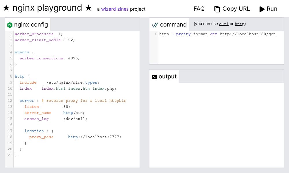 Screenshot of nginx playground