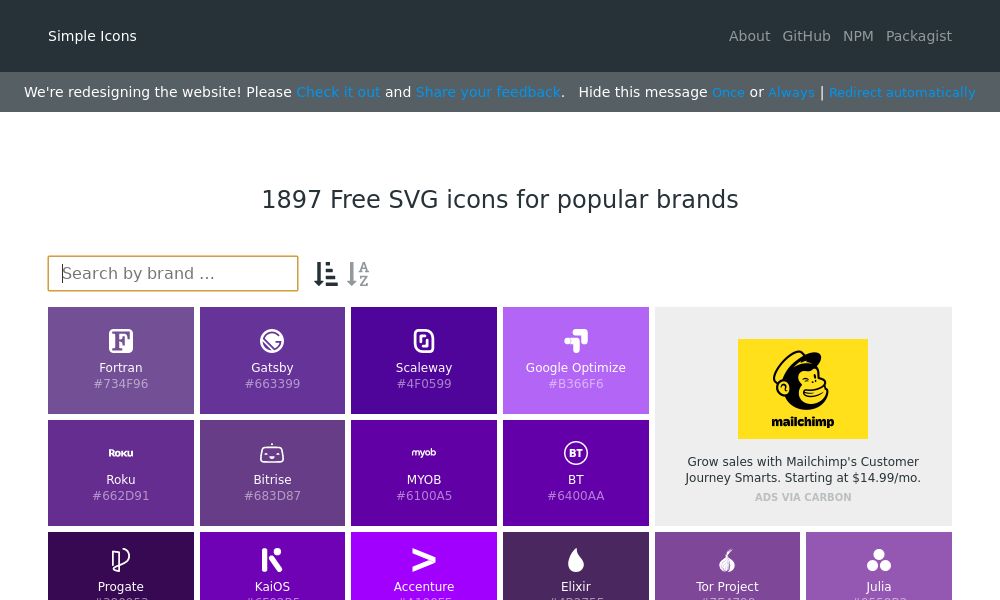 Screenshot of Simple Icons